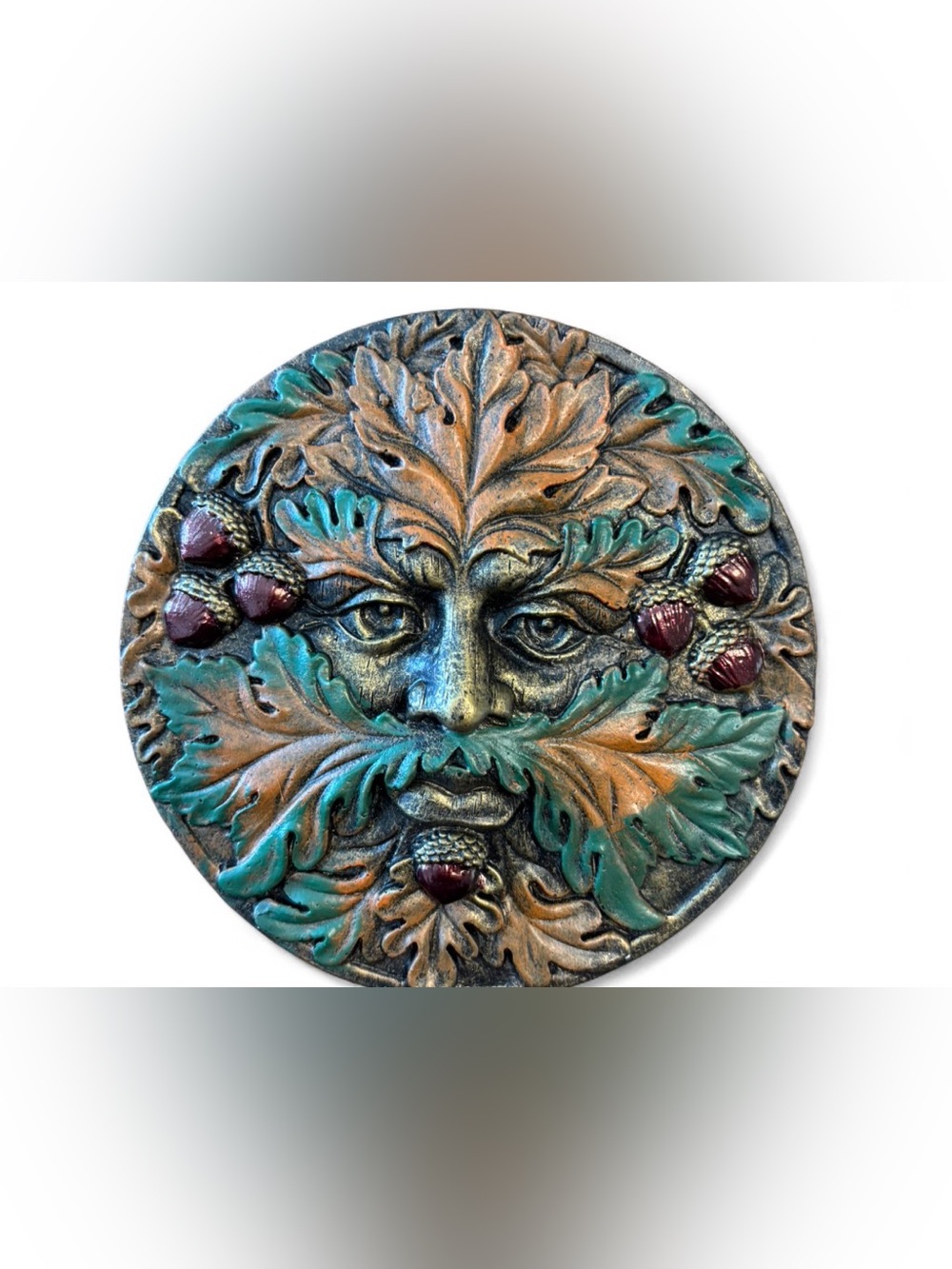 Ebros The Horned God Autumn Fall Season Round Greenman Wall Decor Plaque Summit